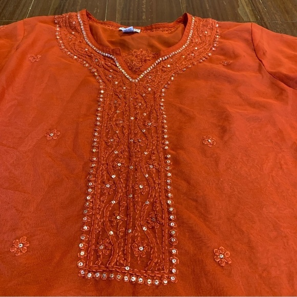 Westside Designs Women’s Orange Boho Sequin Embroidered Sheer Cover Up Top 3XL - Picture 3 of 9